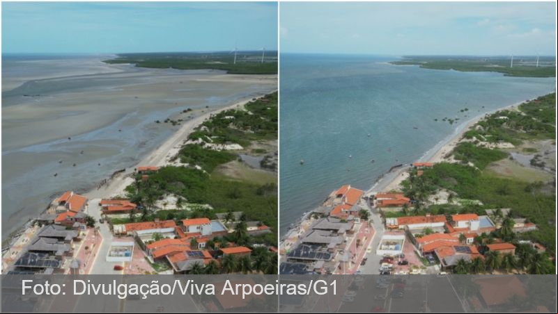 Maré baixa amplia faixa de areia de praia no Ceará em 4 quilômetros e imagem impressiona; veja VÍDEO